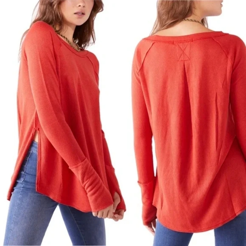 FREE PEOPLE Women's Red HEATWAVE Long Sleeve Tunic Top, Nwt, XS Oversized